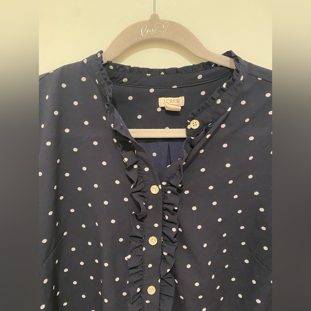 *J. Crew* Polka Dot, Ruffled Blouse